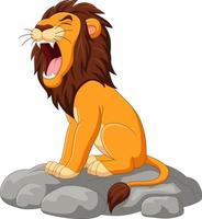 Cartoon lion roaring on the stone vector