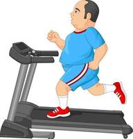 Fat man running on treadmill vector