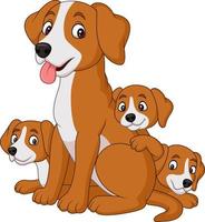 Cartoon mother dog with her cute puppies vector