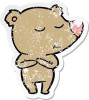 distressed sticker of a happy cartoon bear vector