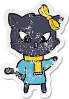 distressed sticker of a cartoon cat vector