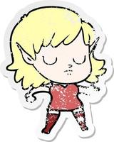 distressed sticker of a cartoon elf girl vector