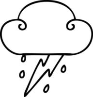 quirky line drawing cartoon thunder cloud vector