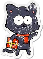 distressed sticker of a cartoon nervous cat vector