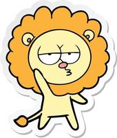 sticker of a cartoon bored lion waving vector