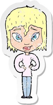 retro distressed sticker of a cartoon satisfied woman