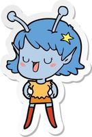 sticker of a happy alien girl cartoon vector