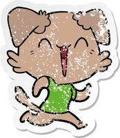 distressed sticker of a happy little dog cartoon vector