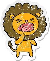 distressed sticker of a cartoon angry lion vector