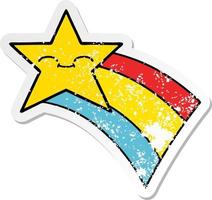 distressed sticker of a cute cartoon shooting rainbow star vector