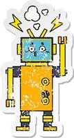 distressed sticker of a cute cartoon malfunctioning robot
