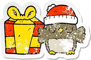 distressed sticker of a cute christmas owl vector