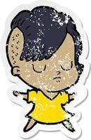 distressed sticker of a cartoon woman vector