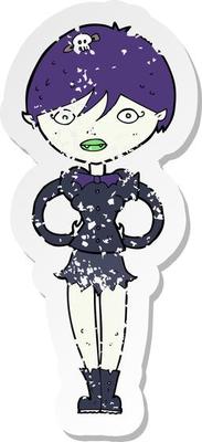 retro distressed sticker of a cartoon pretty vampire girl
