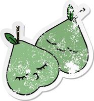 distressed sticker of a cute cartoon green pear vector