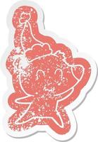 female bear cartoon distressed sticker of a wearing santa hat vector