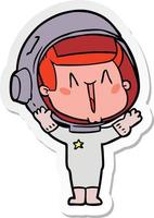 sticker of a happy cartoon astronaut vector