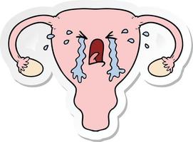 sticker of a cartoon uterus crying vector