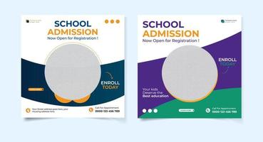 New school Admission social media post template bundle vector