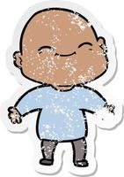 distressed sticker of a happy cartoon bald man vector