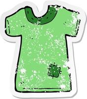 retro distressed sticker of a cartoon patched old tee shirt vector