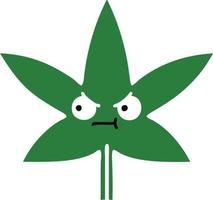 flat color retro cartoon marijuana leaf vector