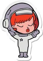 sticker of a cartoon pretty astronaut girl vector