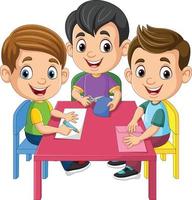 Cartoon kids doing folding origami paper vector