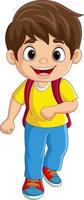 Cartoon little boy with backpack go to school vector
