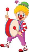 Cartoon happy clown playing the drum vector