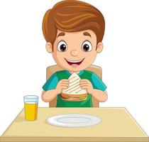 Cartoon little boy eating bread vector