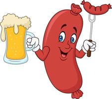 Cartoon hotdog drinking beer vector