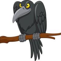 Cartoon crow on a tree branch vector
