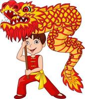 Cartoon kid performing dragon dance vector