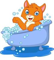 Cartoon funny cat bathing time vector