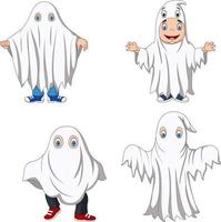 Cartoon kid with ghost costume collection vector