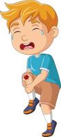 Cartoon little boy crying with scraped knee vector