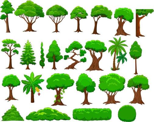 Set of cartoon trees and bushes
