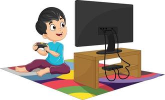 Cartoon little boy playing video game vector