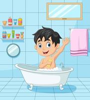 niño pequeño de dibujos animados bañándose vector