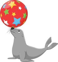 Cartoon circus seal playing a ball vector