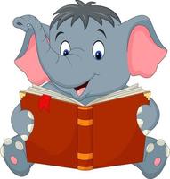 elefante divertido de dibujos animados leyendo un libro vector