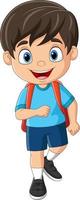 Cartoon little boy with backpack go to school vector