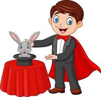 Magician performing his trick rabbit appearing from a magic top hat vector