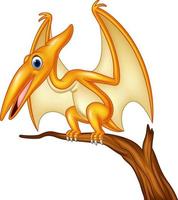 Cartoon pterodactyl on a branch vector