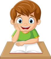 Cartoon little boy studying on the desk vector