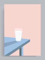 fondo pastel minimalista simple. un vaso de leche sobre una mesa azul sobre un fondo rosa brillante. adecuado para portadas de libros, pancartas, carteles, decoraciones, volantes, web. vector