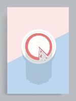 Simple minimalist pastel background. Red velvet cake on a bright pink and blue background. Cake, food, bakery, sweet. Suitable for book covers, banners, posters, decorations, flyers, web. vector