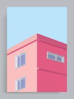 fondo pastel minimalista simple. apartamento rosa con ventanas pequeñas, edificio, casa, suburbio, ciudad. adecuado para carteles, portadas de libros, folletos, revistas, volantes, folletos. vector