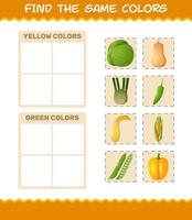 encontrar los mismos colores de las verduras. juego de búsqueda y combinación. juego educativo para niños y niños pequeños en edad preescolar vector